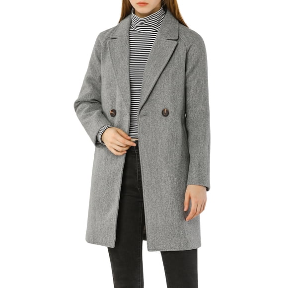 INSPIRE CHIC Women's Double Breasted Lapel Raglan Long Sleeve Mid Length Overcoat