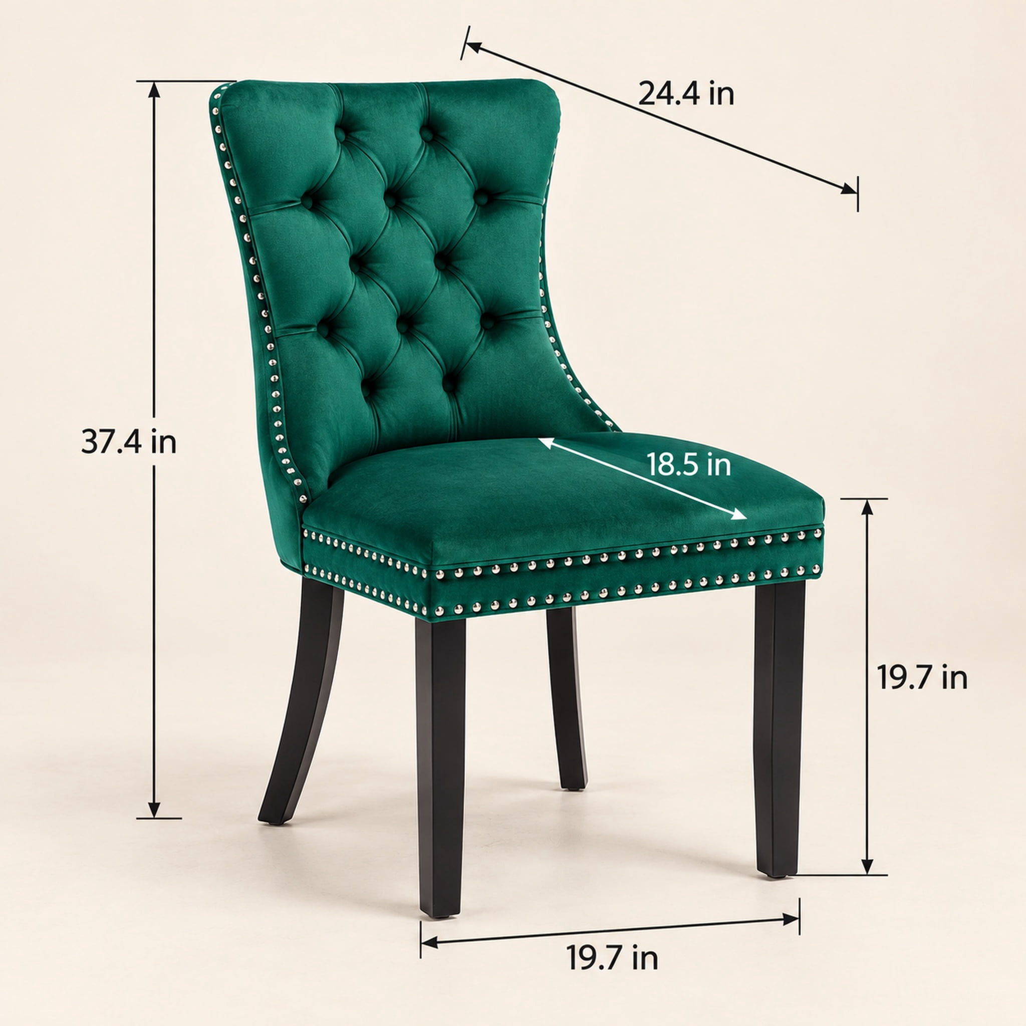 Homy Casa Green Velvet Tufted Dining Chairs Set of 2 with Solid Wood Legs and Nailhead Trim