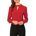 thumbnail image 2 of INSPIRE CHIC Women's Keyhole Stand Collar Pleated Back Button Blouse Tops, 2 of 6