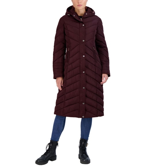 Madden Girl Womens Winter Jacket - Long Length Quilted Maxi Puffer Parka Coat (S-3X) Size Medium Merlot