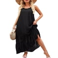 thumbnail image 3 of Robe Maxi Florale à Col en V pour Femmes, Robe Longue de Plage Ethnique à Bretelles Spaghetti Imprimée Boho Noire TG, 3 of 6