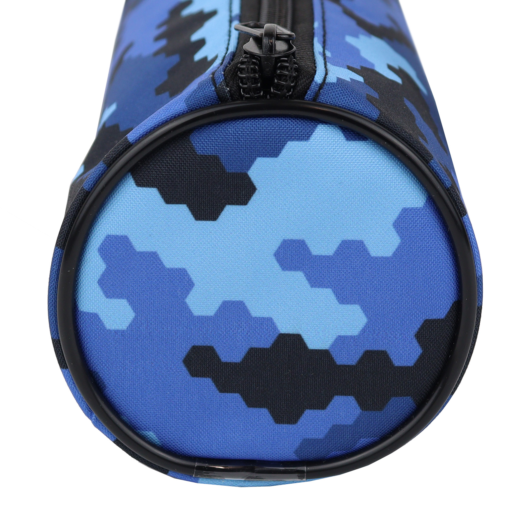 Pen+Gear  Étui à crayons cylindrique motif camouflage numérique bleu, polyester imprimé, l’école primaire et le premier cycle du secondaire