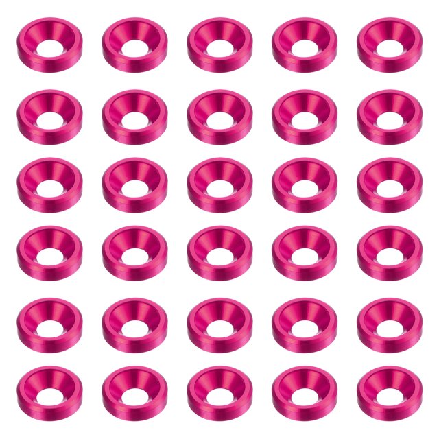 Unique Bargains 30packs Countersunk Washer M3 Anodized Aluminum Alloy Finishing Washers, Pink