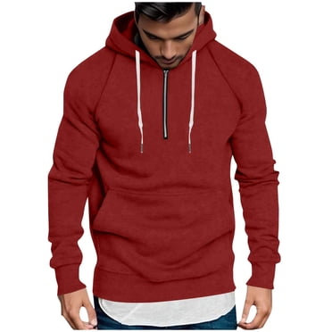 LMKIHUSA Chandails à Capuchon à Fermeture Éclair 1/4 pour Hommes Décontractés Tendance Coupe Ample Chandails à Manches Longues Unis à Cordon Chandails Molletonnés avec Poches Rouge,TTG