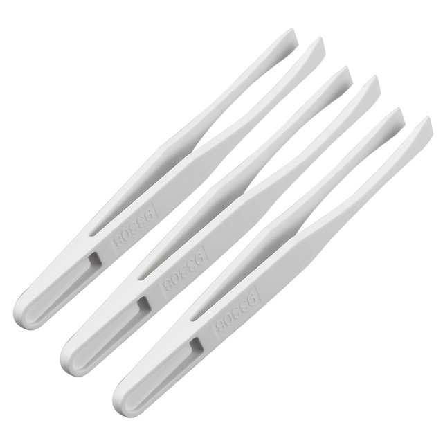 Unique Bargains White Plastic Flat Tip Anti-static Tweezers 4.7 Inch Length 3pcs