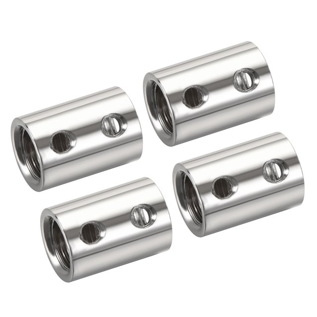 Unique Bargains Manchon de Filetage M10 M4 Connecteur de Tuyau Rond Écrou de Raccord Ton Argent 4 Pcs