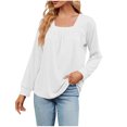 thumbnail image 1 of AherBiu Womens Tops Casual Long Sleeve Square Neck Fall Blouses Loose Comfy Solid Color Shirts, 1 of 4