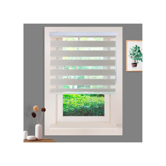 WYMO Zebra Blinds 44 x 96 INCH - Sheer Horizontal Blinds and Shades for Daytime and Nighttime - Light Filtering Roller Shades for Windows - Beige - Manual Control Stick