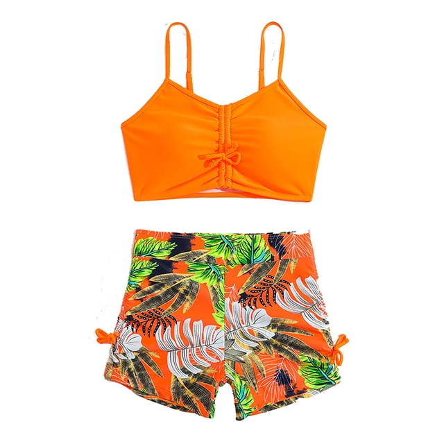 Kid Girl Swimsuit 2 Piece Summer Tankini Swimsuits Striped Ruffle Bathing Suit for Teens 9-10 Years