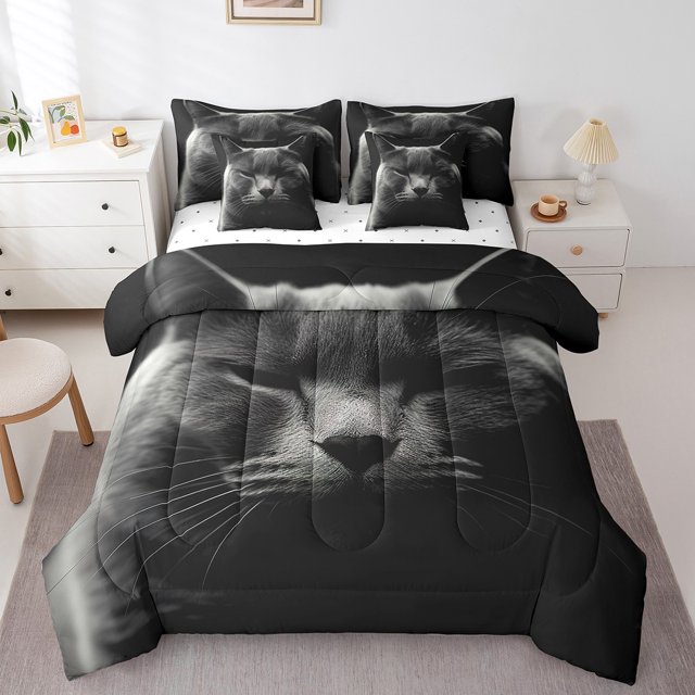 YST Ensemble Douillette Chat Drôle 7 Pcs, Cadeaux Chat Noir pour Enfants, Format Grand Lit