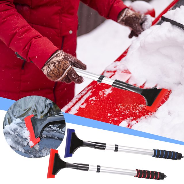 pstuiky Retractable Snow Brush for Car Windshield Extendable Ice Scraper & Snow Removal Tool with Soft Bristles Alloy Handle with Eva Grip