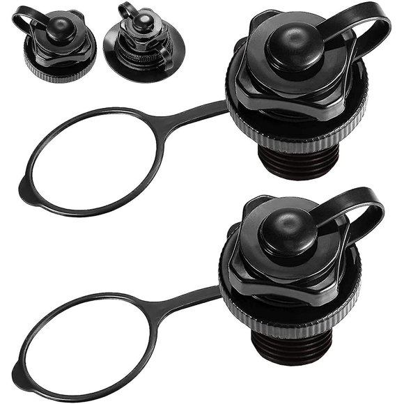 2 Pcs Valve d'Air pour Bateau Gonflable, Bouchons d'Air en Spirale Boston à Gonflage Rapide, Radeau, Bateau de Piscine - Noir