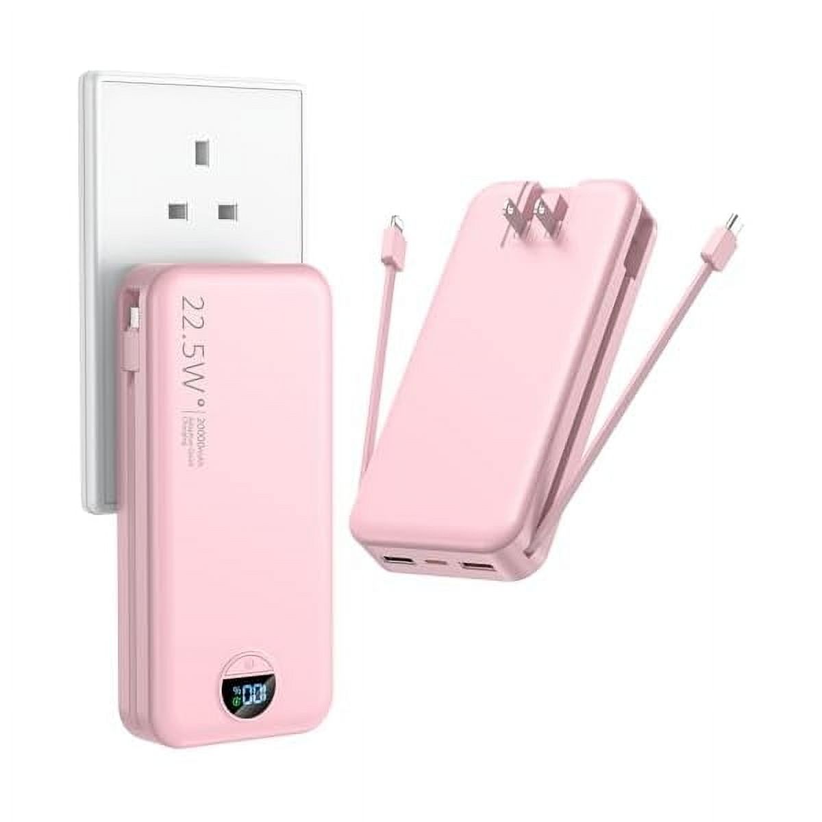 Portable Charger with Wall Plug, 20000mAh USB C Power Bank Fast Charging, External Battery Pack with Built in Cables, Digital Display, 5 Output 2 Input for iPhone Android Cell Phone Tablet