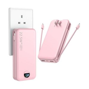 Portable Charger with Wall Plug, 20000mAh USB C Power Bank Fast Charging, External Battery Pack with Built in Cables, Digital Display, 5 Output 2 Input for iPhone Android Cell Phone Tablet