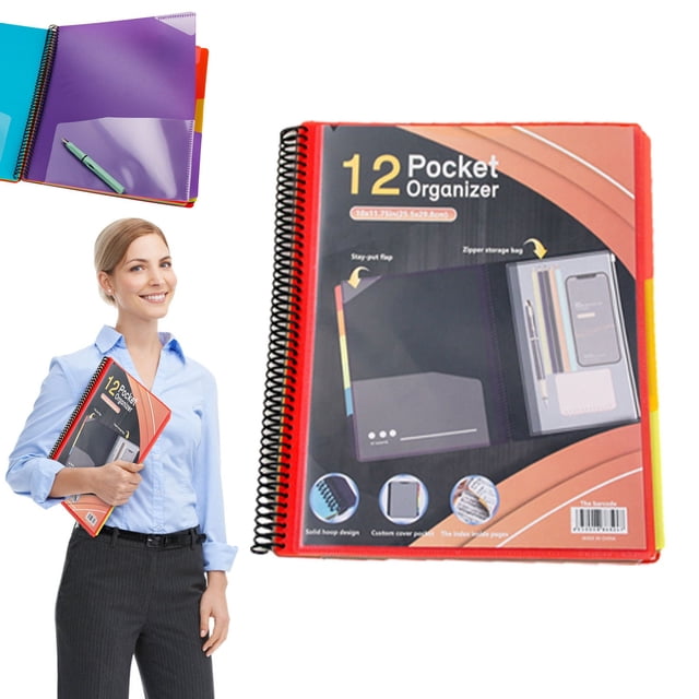 Ynlkorvg 6/12 Pocket Poly Project Organizer Round Tab Organizer Project Folder Multi Pocket Folder With Pockets Letter Size Back Cover Utility Pouch School Supplies
