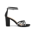 thumbnail image 3 of BLISSFUL STEP Women's Shoes Rhinestone Crisscross Strappy Block Heel Faux Suede Ankle Buckle Sandals Black 7, 3 of 8
