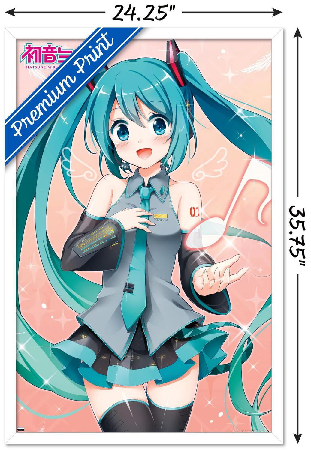 Hatsune Miku - Music Note Wall Poster with Push Pins, 14.725" x 22.375"