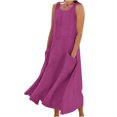 thumbnail image 2 of Meichang Robe Sans Manches en Lin pour Femme, Décontractée d'Été, Col Rond, Robe Débardeur Unie, Robe Évasée de Plage pour les Vacances avec Poches, 2 of 5
