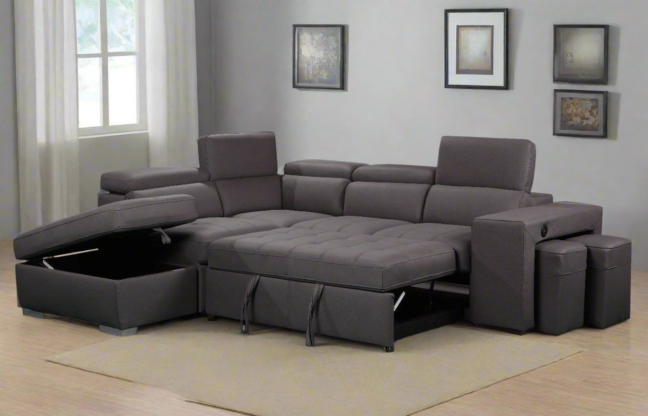 Positano - Modern Sofa Bed Sectional With Adjustable Headrests, Stools (Left Hand Facing)