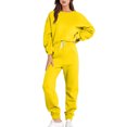 thumbnail image 1 of IROINNID Survêtement pour Femmes Ensemble 2 Pcs Liquidation Manches à Épaules Tombantes Chandail Uni Ample Manches Longues Col Rond Hauts/chemise Ensemble Ensemble Athlétique, Jaune, 1 of 7