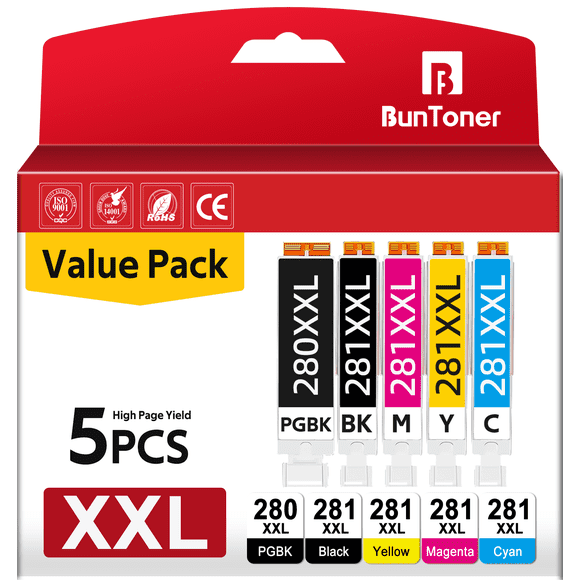 PGI-280XXL CLI-281XXL for Canon Ink 280 and 281 for Canon TR8620 TR8520 TR8600 TS6120 TS9521C Printer (5 Pack)