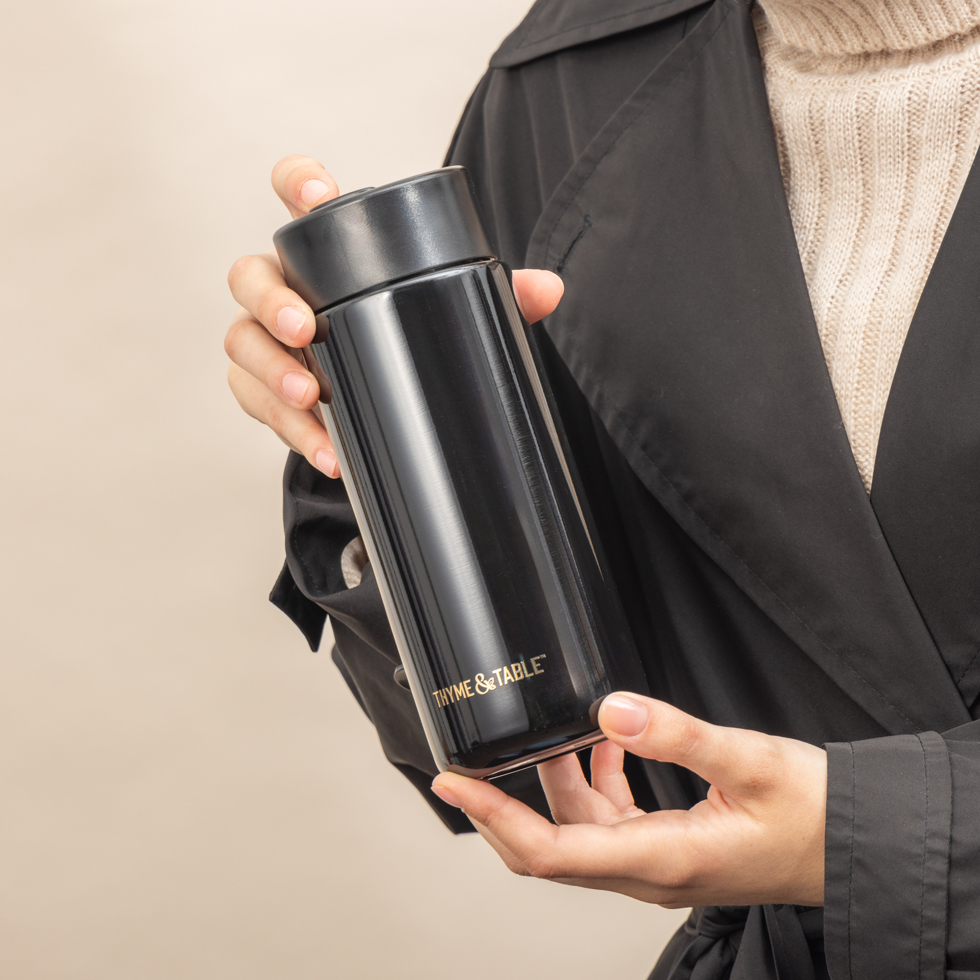 Gobelet à café isotherme à double paroi en acier inoxydable Thyme & Table, 65 cl, noir