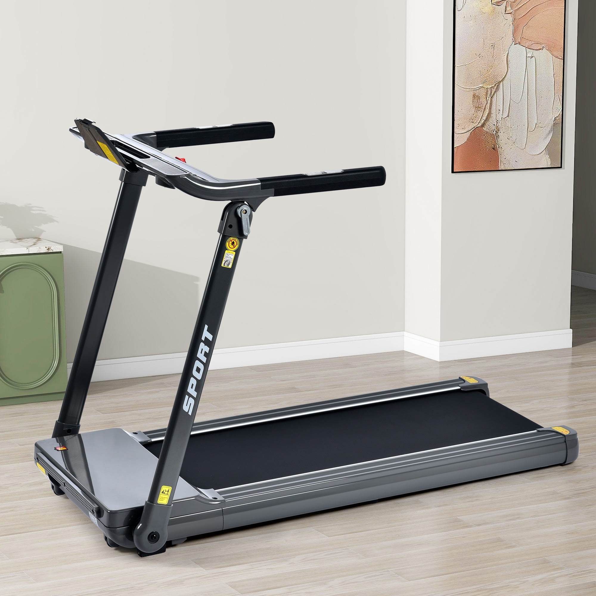 Folding Electric 3.5HP Treadmill Medium Running Machine Motorised Gym 330lb,Portable Compact Treadmill Foldable for Home Gym Fitness Workout Jogging Walking,Electric Motorized Power 14KM/H,Grey