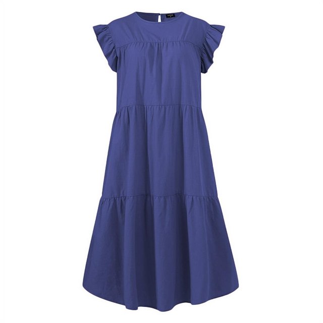 MesaSe VONDA Women‘s Crew Neck Casual Short Sleeve Ruffle-Trim Summer Mini Dresses