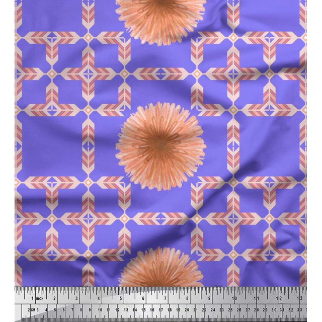 Soimoi polyester Crepe Fabric Artistic Flower & Arrow African Print Fabric by Yard 42 Inch Wide
