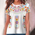 thumbnail image 2 of Birdeem Blouses pour Femmes T-Shirt Rétro Ethnique Imprimé à Manches Courtes à Col Rond pour Femmes, 2 of 12