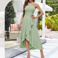 thumbnail image 4 of Robes de Cocktail Formelles pour Femmes Été Ourlet à Volants Invitée de Mariage Robes de Soirée Col Croisé Licou Asymétrique Robe de Fête Vert, 2TG, 4 of 7