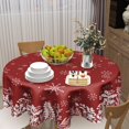 thumbnail image 4 of Merry Christmas Tablecloth 60 Inch Round Red Christmas Floral Table Cloth Round Cover Christmas Snowflake Snowy Xmas Table Cloth Winter Farmhouse Decorative for Holiday Home Kitchen Dining Party, 4 of 6