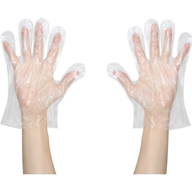 Plastic Disposable Gloves, 300 Pcs PE Large with Thick Food Prep Plastic Gloves
