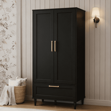 Armoire Garde-Robe Garde-Robe avec 2 Portes, Tiroirs et Tringle, Armoire Garde-Robe en Bois pour Chambre
