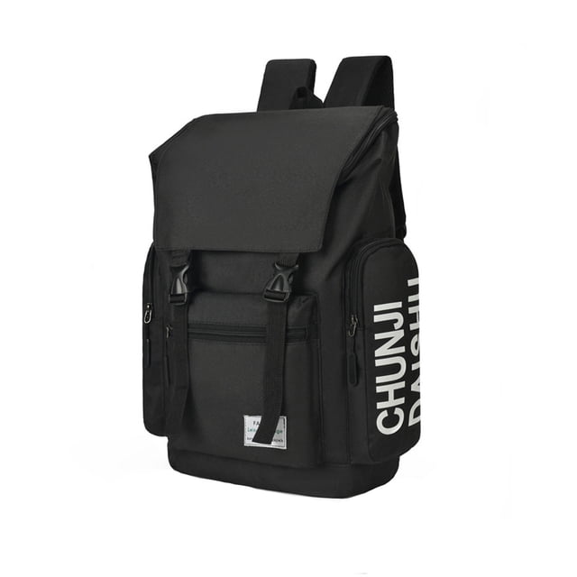 EGNMCR Travel Laptop Backpack, a black business anti-theft slim laptop backpack with extra large capacity, designed to hold laptops up to 17 inches. Ideal for college students and travel computer storage, it features multiple compartments for organization, padded back and shoulder straps for comfort, and luggage straps for portability. Made of durable polyester fabric with metal zippers.