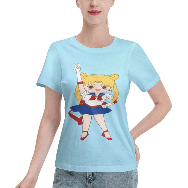 T-Shirt Basique à Manches Courtes pour Femmes Édition Sailor Moon Q Tsukiha
