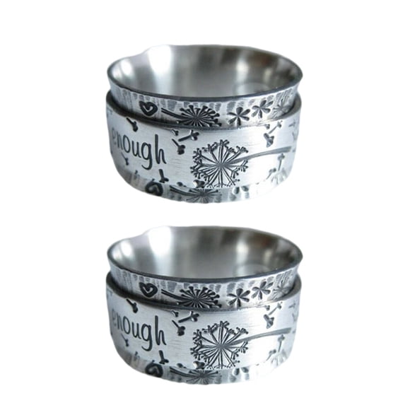 2 Pcs i Am Enough Silver Spinner Meditation Dandelion Ring Vintage Loyal Couple Ring Boho Band Finger Rings Retro Engraved Jewelry Gift No.9
