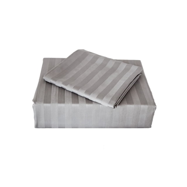 Maholi Ensemble de Draps à Rayures en Bambou Gris avec Drap du Dessus Plié sur Drap-Housse, avec Rayures Verticales Mates et Satinées, Fabriqué à Partir de 100 % de Rayonne de Bambou pour Respirabilité et Douceur, Idéal pour une Literie Écologique et Confortable.