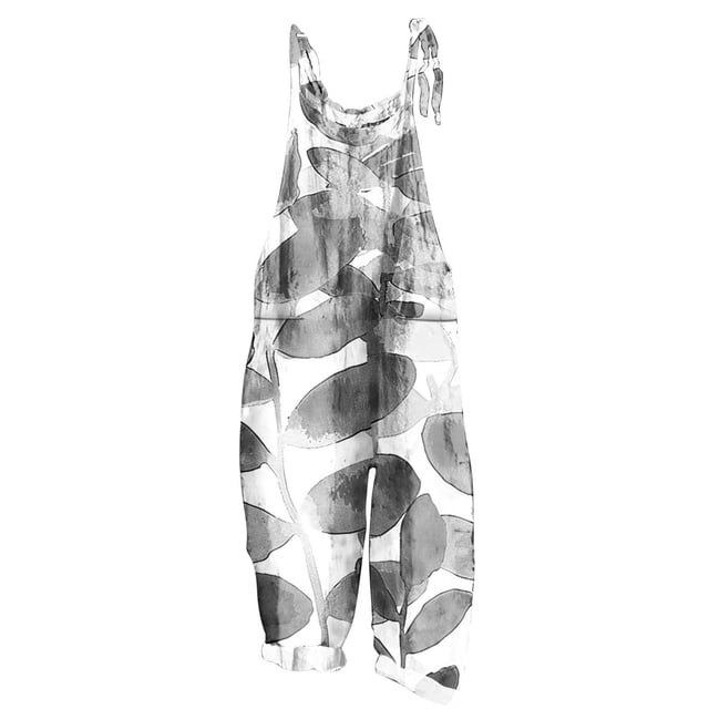 yoeyez Rompers for Women Plus Size,Womens Summer Printed Plus Size Romper Sleeveless Adjustable Straps Backless Jumpsuits With Pockets Gray,S
