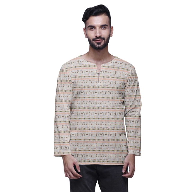 Atasi Printed Keyhole Nack Short Kurta Men ShirtWith Long Sleeves For Men