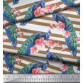 thumbnail image 2 of Soimoi Polyester Crepe Fabric Stripe,Floral & Peacock Bird Print Fabric by The Yard 52 Inch Wide, 2 of 3