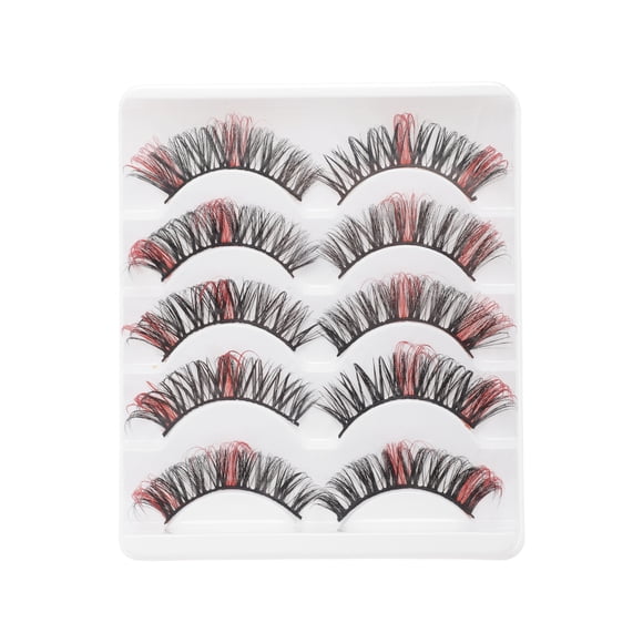 Unique Bargains 5 Pair 3D Curly Mix Color False Eyelashes for Makeup Red