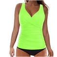 thumbnail image 3 of yoeyez Women's Ruched Tankini Swimsuits Two Piece Modest Swim Suits Twist V Neck Wrap Swim Tops with Bottom Shorts Tummy Control Bathing Suits Swimwear,Green,XXL, 3 of 6