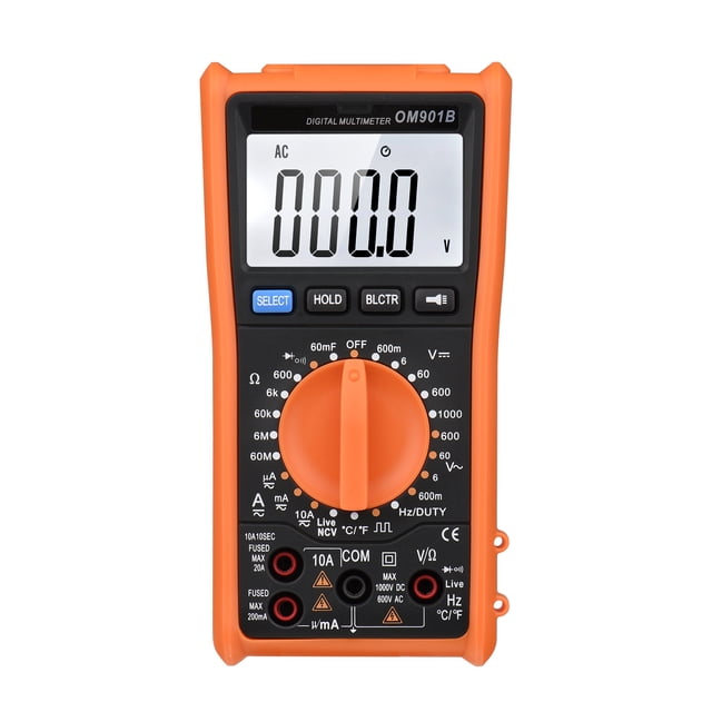 yeacher Smart Digital Multimeter with True RMS, 6000 Counts, Auto/Manual Range, AC/DC Voltage/Current Measurement, Temperature Testing, Flashlight, Black & Orange (OM901B, Battery Not Included)