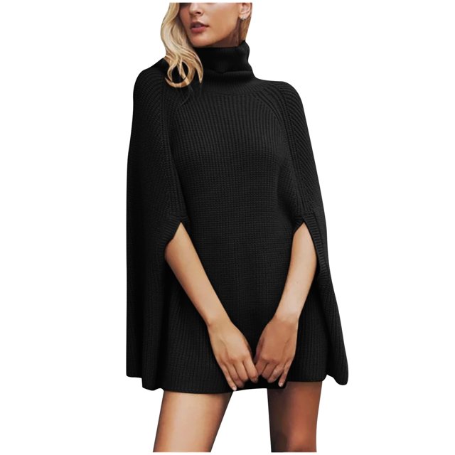 EGNMCR Chandails pour Femmes Mode Chandail Uni Style Cape Chandail à Col Roulé, Cadeaux pour Femmes