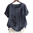 thumbnail image 4 of Chemise à Manches Longues Femme Femmes Été Décontracté Col Rond Manches Courtes Imprimé Chemise Ample Hauts Femmes Hauts d'Été Coupe Ample Femmes Hauts à Manches Courtes Femmes Hauts à Manches Courtes, 4 of 5
