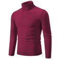 thumbnail image 1 of Mens Tops for Fall Mens Knitted Turtleneck Long Sleeve Turtle Neck Thermal Casual High Neck Sweaters Ribbed Pullover Sweater Knit Color Block Tops for Men S-77 Wine XXL, 1 of 1
