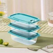 Czzoypi Glass Food Storage Containers Set of 3, Clear Refrigerator Storage Boxes with Locking Lids, Leakproof Stackable Meal Prep Containers for Leftovers Snacks Lunch 550ml, Blue