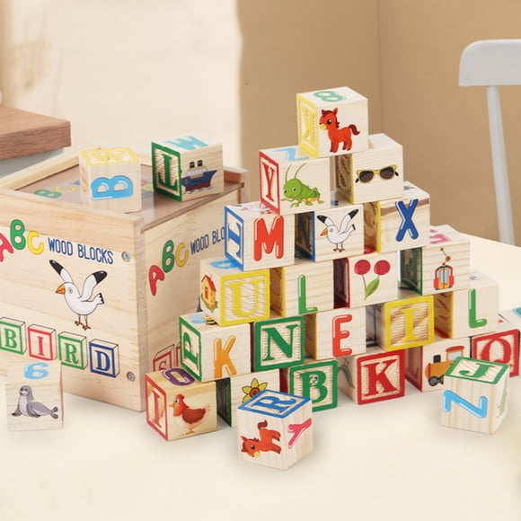 Jenga 1 Ensemble de Blocs de Construction Alphabet en Bois avec Chiffres, Motifs et Boîte de Rangement pour Tout-Petits JASKFLY