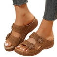 thumbnail image 3 of Kcodviy Women Sandals Summer New Flat Sandals for Women Pattern Flower Decoration Open Walking Sandals Women Toe Breathable Comfortable Thick Cork Sandals for Women Sole Wedge Lightweight, 3 of 8